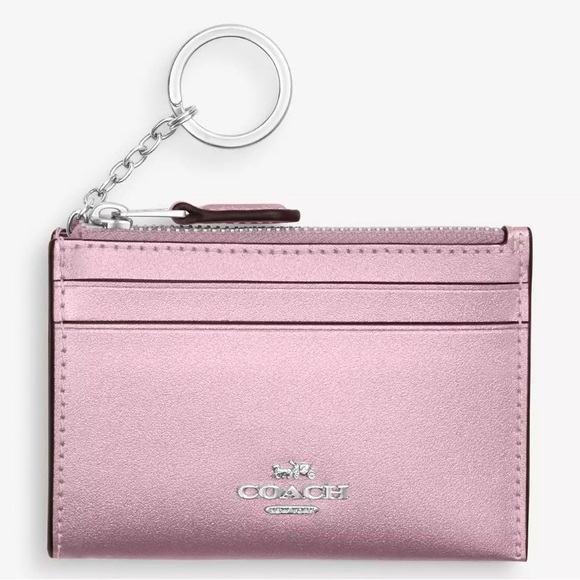 Coach NWT Pink Pearl Metallic Mini Skinny ID Case with Key Ring - Picture 1 of 5